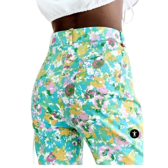 Women's Zara Floral Printed Linen Blend‎ Flare Trousers  Size 4 New with Tags - Picture 5 of 14